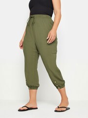 Yours Curve Green Pocket Button Cropped Trousers - Image 1 of 5
