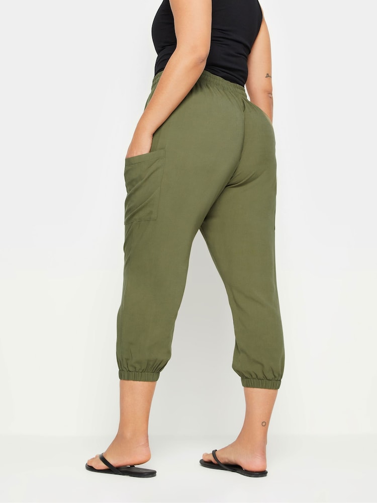 Yours Curve Green Pocket Button Cropped Trousers - Image 2 of 5