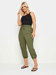 Yours Curve Green Pocket Button Cropped Trousers - Image 3 of 5