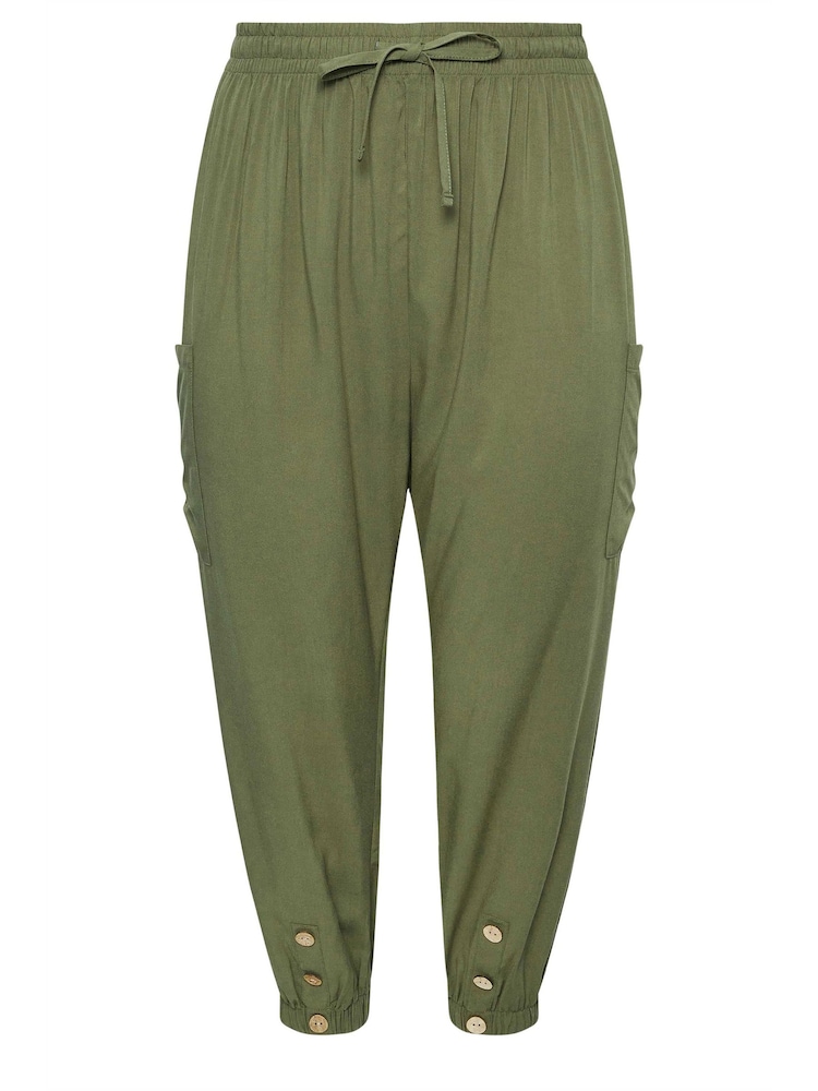 Yours Curve Green Pocket Button Cropped Trousers - Image 5 of 5