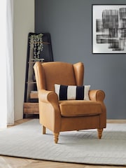 Antique Leather Light Tan Sherlock Highback Armchair - Image 1 of 10