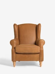 Antique Leather Light Tan Sherlock Highback Armchair - Image 3 of 10