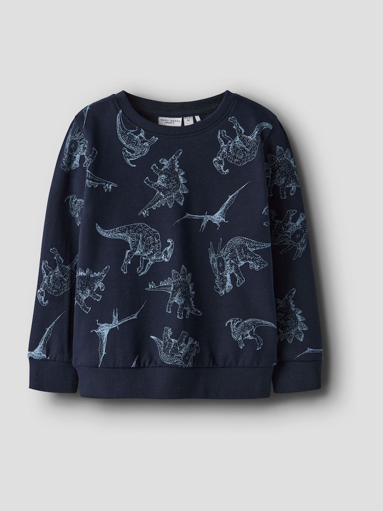 Name It Blue Dinosaur Printed Sweatshirt - Image 1 of 2 Name It Blue Dinosaur Printed Sweatshirt - Image 1 of 2