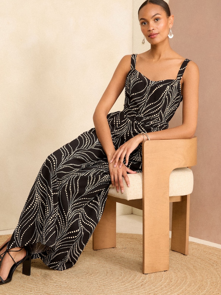 Love & Roses Black/White Wide Leg Cami Belted Jumpsuit - Image 3 of 4