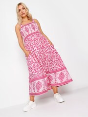 Yours Curve Pink Limited Border Shirred Maxi Dress - Image 1 of 4