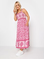 Yours Curve Pink Limited Border Shirred Maxi Dress - Image 2 of 4