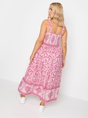 Yours Curve Pink Limited Border Shirred Maxi Dress - Image 3 of 4