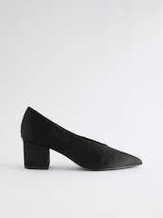 Black Forever Comfort® Leather Point Toe Low Block Heels - Image 1 of 4