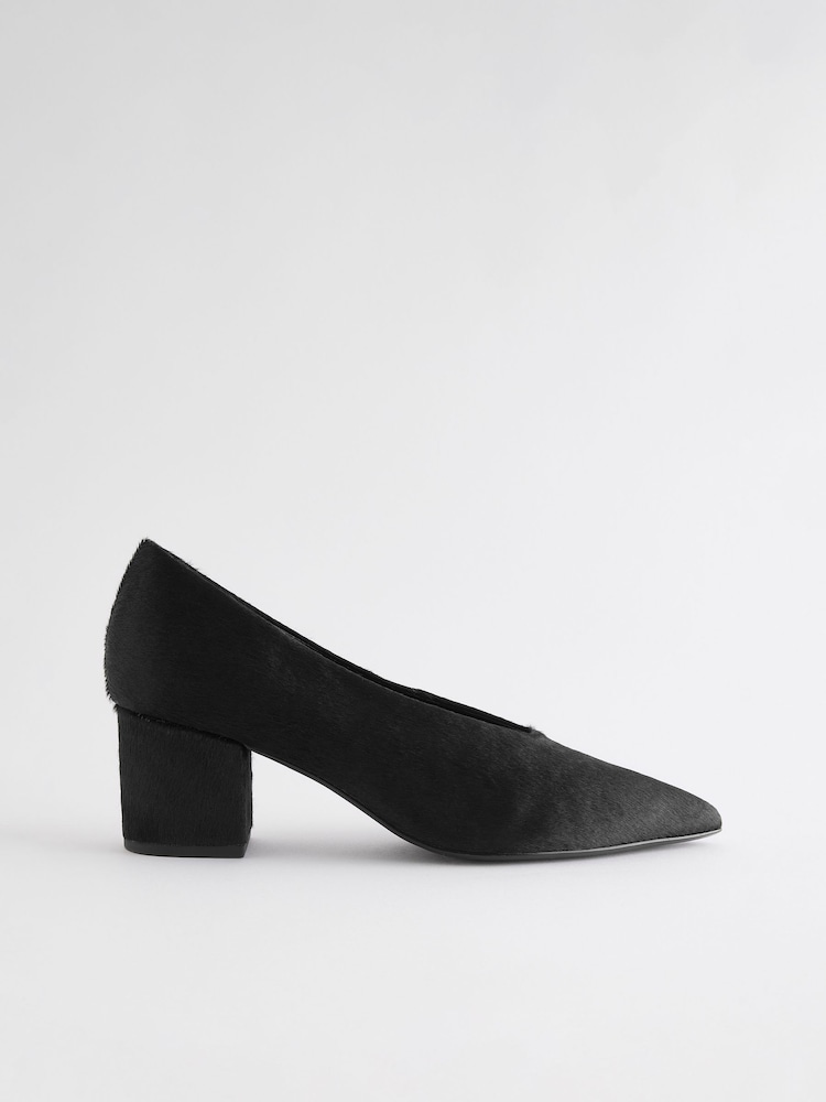 Black Forever Comfort® Leather Point Toe Low Block Heels - Image 1 of 4