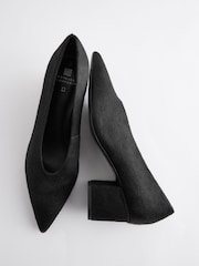 Black Forever Comfort® Leather Point Toe Low Block Heels - Image 2 of 4
