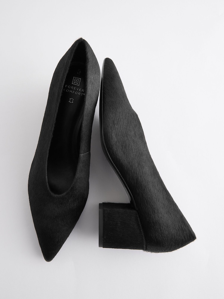 Black Forever Comfort® Leather Point Toe Low Block Heels - Image 2 of 4