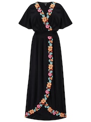 Pour Moi Black Viscose Crinkle Embroidered Beach Dress - Image 3 of 4