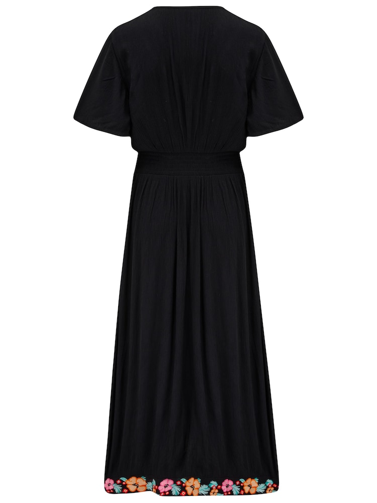 Pour Moi Black Viscose Crinkle Embroidered Beach Dress - Image 4 of 4