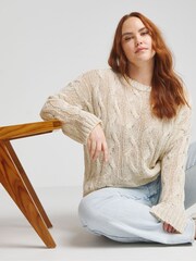 Simply Be Natural Tape Yarn Open Cable Jumper - Image 1 of 5