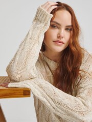 Simply Be Natural Tape Yarn Open Cable Jumper - Image 4 of 5