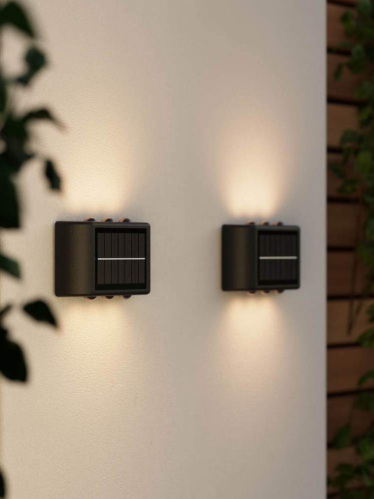 SolarCentre Set of 2 Black Mini Trio Up and Down Outdoor Solar Wall Lights - Image 1 of 1
