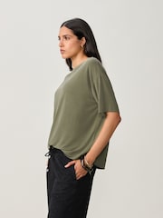 Olive Green Relaxed Fit Premium Modal Boxy T-Shirt - Image 1 of 1