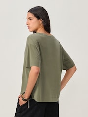 Olive Green Relaxed Fit Premium Modal Boxy T-Shirt - Image 2 of 7