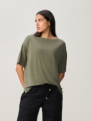 Olive Green Relaxed Fit Premium Modal Boxy T-Shirt - Image 3 of 7
