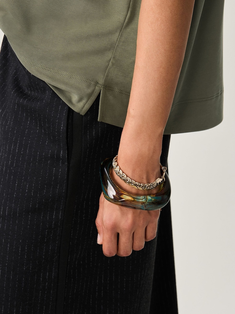 Olive Green Relaxed Fit Premium Modal Boxy T-Shirt - Image 4 of 7