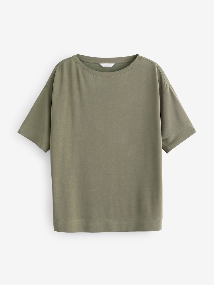 Olive Green Relaxed Fit Premium Modal Boxy T-Shirt - Image 5 of 7