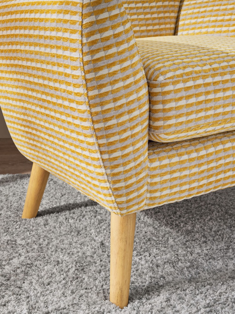 Mini Stripe Geo Ochre Yellow Wilson II Highback Armchair - Image 2 of 10