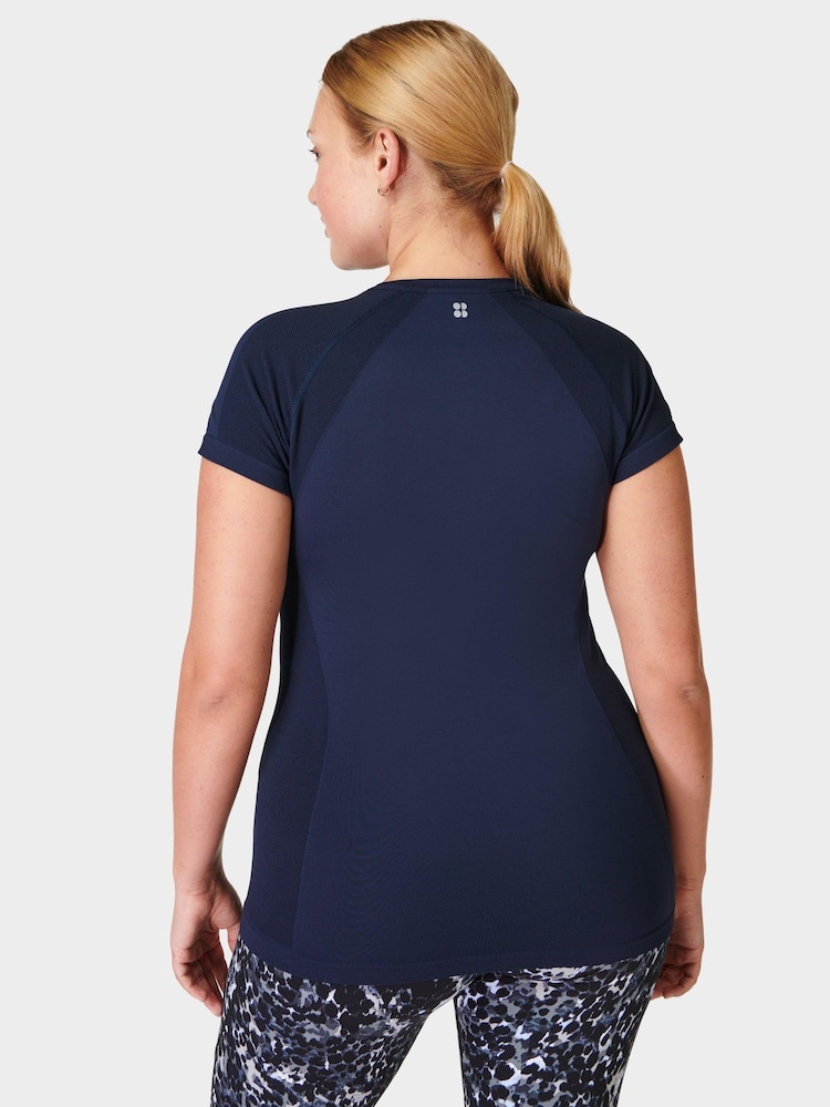 Sweaty Betty Navy Blue Athlete Seamless Workout T-Shirt - Image 2 of 6