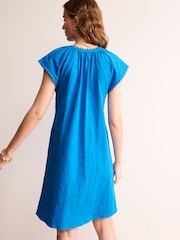 Boden Blue Millie Pom 100% Cotton Dress - Image 2 of 6