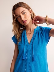 Boden Blue Millie Pom 100% Cotton Dress - Image 4 of 6