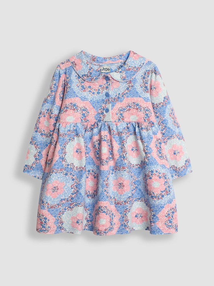 JoJo Maman Bébé Pink Patchwork Floral Peter Pan Dress - Image 1 of 3