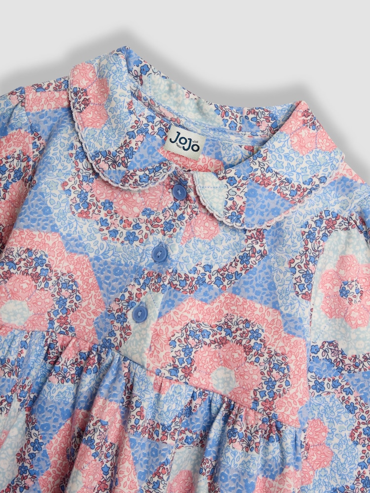JoJo Maman Bébé Pink Patchwork Floral Peter Pan Dress - Image 3 of 3