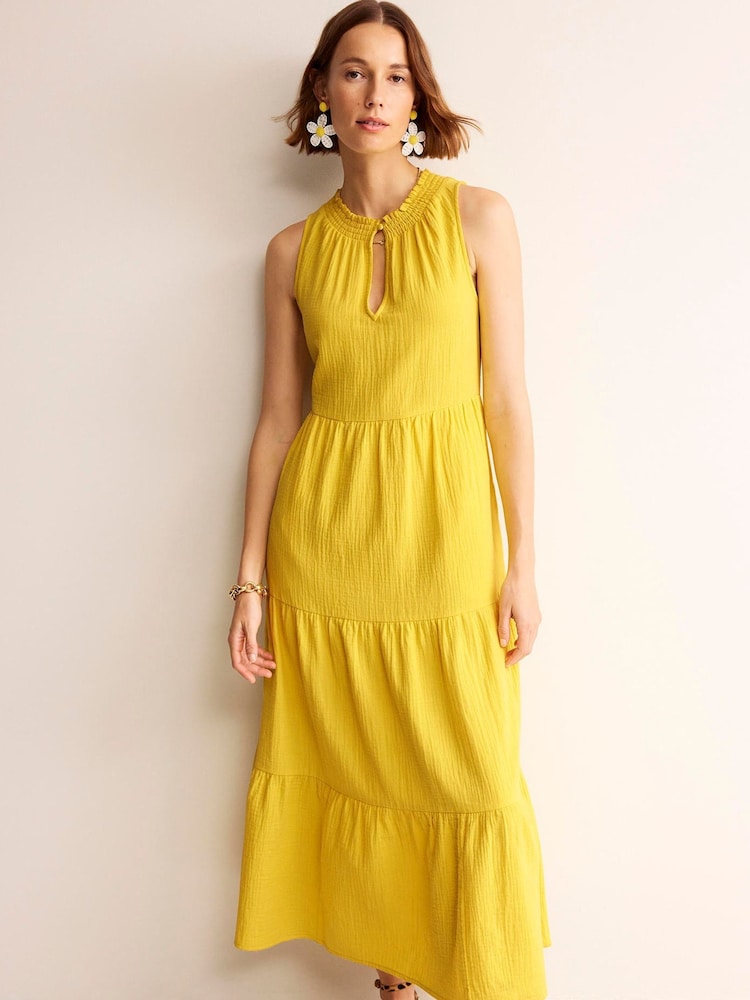 Boden Yellow Double Cloth Maxi Tiered Dress - Image 1 of 5 Boden Yellow Double Cloth Maxi Tiered Dress - Image 1 of 5