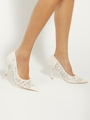 Dune London Cream Adoring Bridal Lace Courts - Image 1 of 6