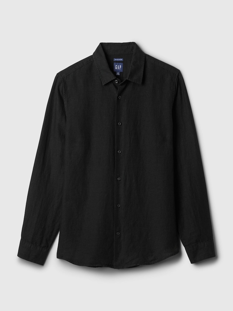 Gap Black 100% Linen Long Sleeve Shirt - Image 4 of 4