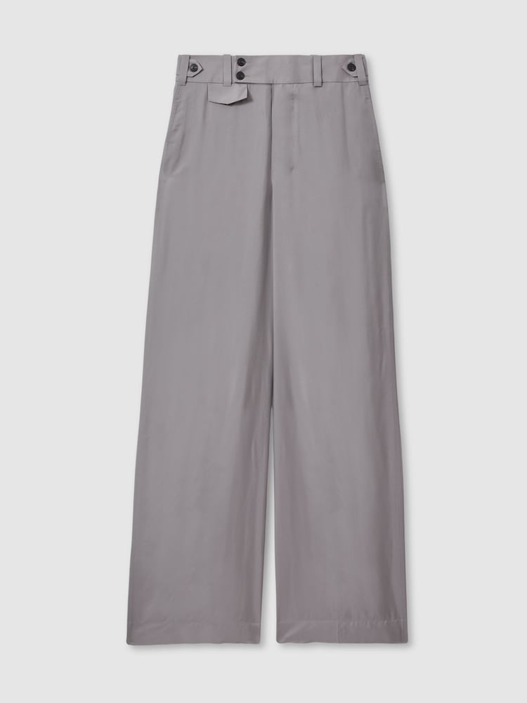 Reiss Grey Sofia Wide Leg Waistband Detail Trousers - Image 2 of 6 Reiss Grey Sofia Wide Leg Waistband Detail Trousers - Image 2 of 6