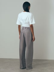 Reiss Grey Sofia Wide Leg Waistband Detail Trousers - Image 4 of 6