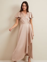 Phase Eight Brown Satin Arabella Maxi Dress - Image 3 of 6