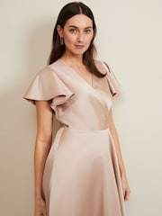 Phase Eight Brown Satin Arabella Maxi Dress - Image 4 of 6