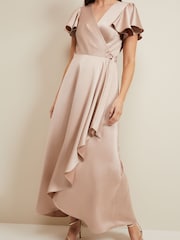 Phase Eight Brown Satin Arabella Maxi Dress - Image 5 of 6
