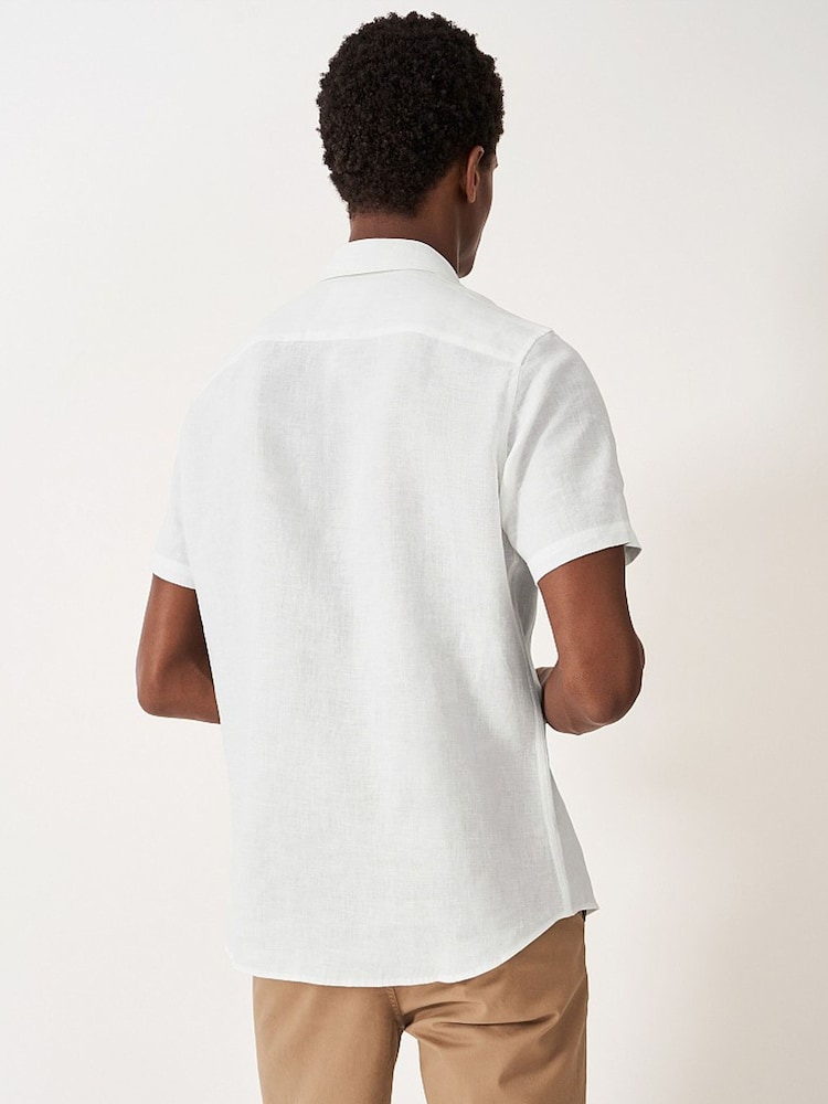 Белый - Crew Clothing Short Sleeve 100% Linen Classic Shirt - Изображение 2 из 4