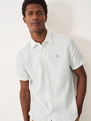 Белый - Crew Clothing Short Sleeve 100% Linen Classic Shirt - Изображение 3 из 4