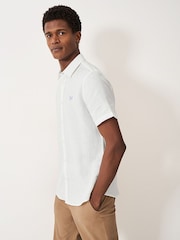 Белый - Crew Clothing Short Sleeve 100% Linen Classic Shirt - Изображение 4 из 4