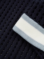 Reiss Navy Elias Reiss | Ché Open-Stitch Cuban Collar Shirt - Image 5 of 5