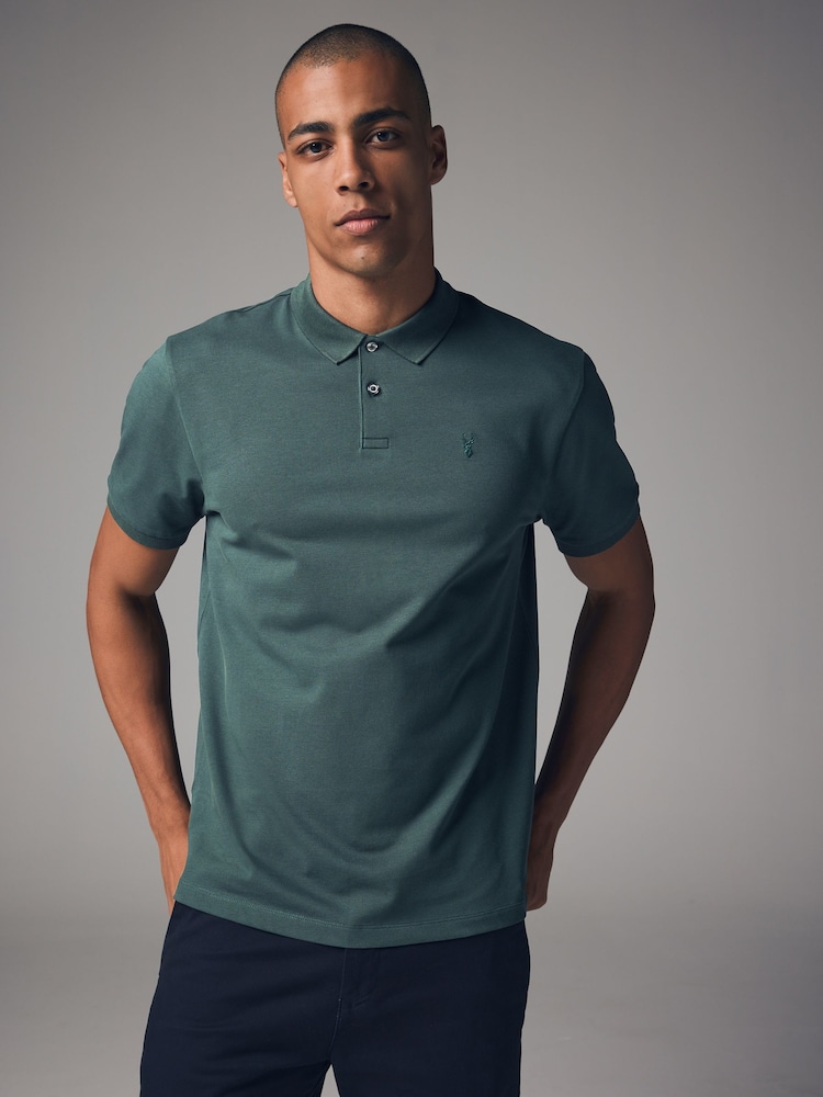 Green Emerald Regular Fit Short Sleeve Pique Polo Shirt - Image 1 of 8