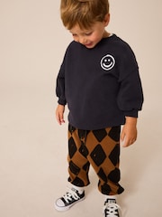 Black/Brown Harlequin 100% Cotton Sweatshirt and Patterned Joggers Set (3mths-7yrs) - Image 1 of 6