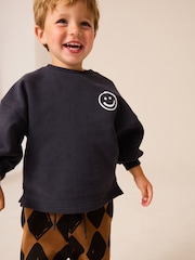 Black/Brown Harlequin 100% Cotton Sweatshirt and Patterned Joggers Set (3mths-7yrs) - Image 2 of 6