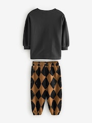 Black/Brown Harlequin 100% Cotton Sweatshirt and Patterned Joggers Set (3mths-7yrs) - Image 5 of 6