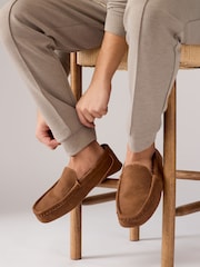 Brown Faux Fur Lined Moccasin Slippers - Image 1 of 7