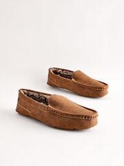 Brown Faux Fur Lined Moccasin Slippers - Image 2 of 7