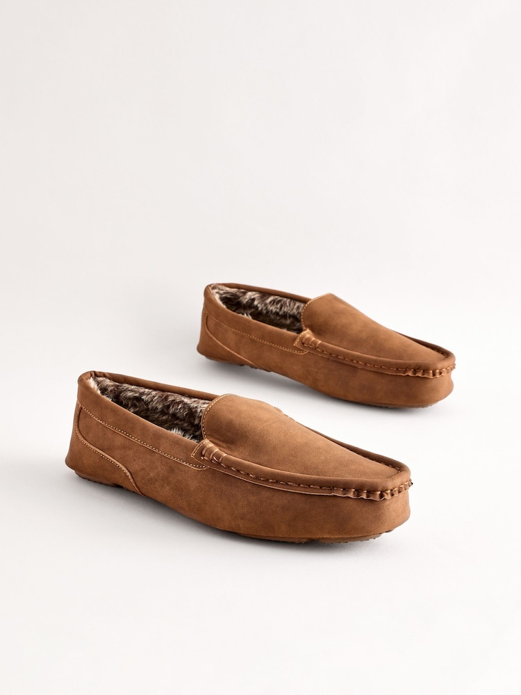 Brown Faux Fur Lined Moccasin Slippers - Image 2 of 7